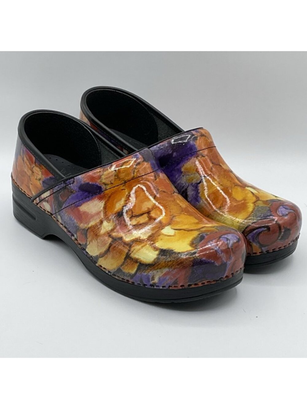 Dansko Professional Floral Patent Leather Clogs Women’s EU 42 Orange Purple